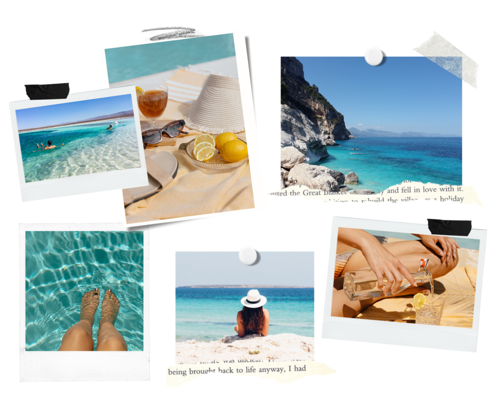 Collage de Fotos Verano Vacaciones Viajes Marcos Polaroid Bonito Blanco y Azul